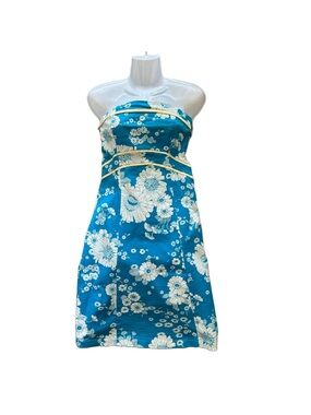 Narcissist Boutique brand Size 4 Cotton Strapless Dress in Blue White Floral